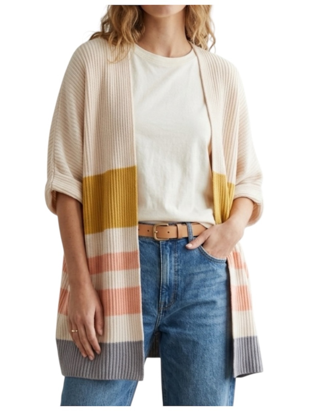 By Together S/M Striped Cotton Cardigan Kimono Dolman Sleeve Boho Oversized